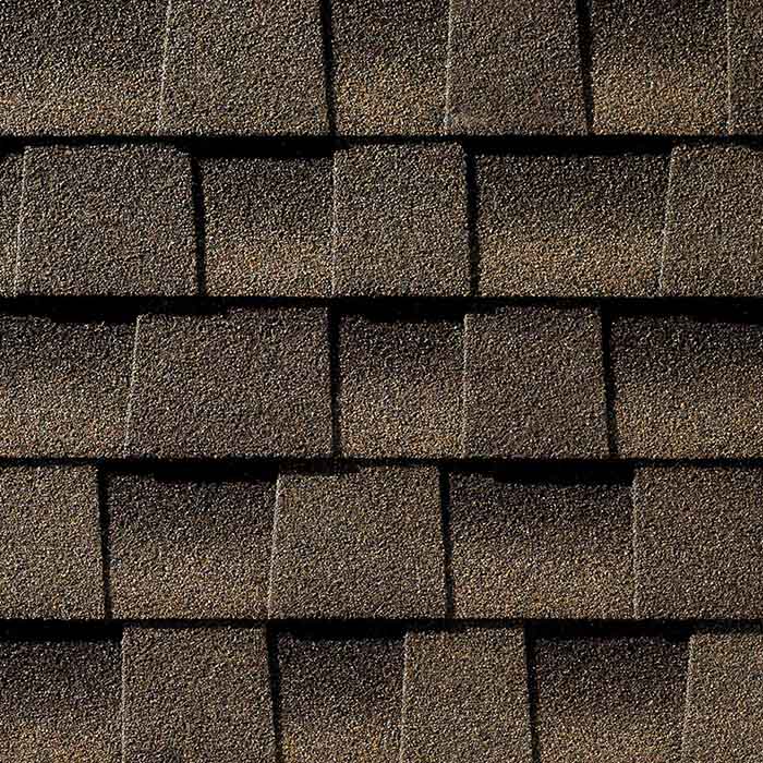 Close up photo of GAF's Timberline HD Barkwood shingle swatch