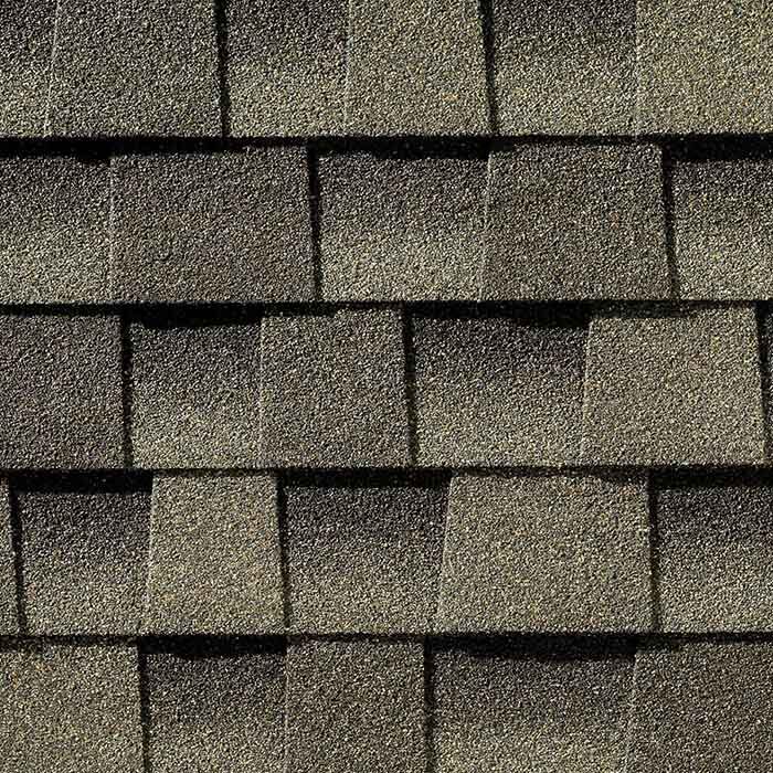 Close up photo of GAF's Timberline HD Weathered Wood shingle swatch