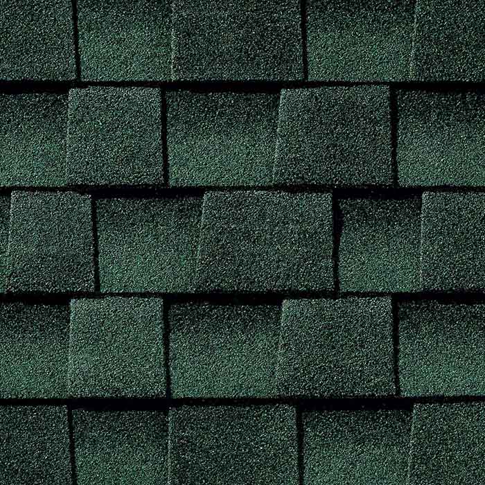 Close up photo of GAF's Timberline HD Hunter Green shingle swatch