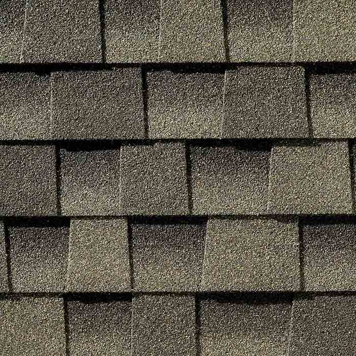 Close up photo of GAF's Timberline Ultra HD Weathered Wood shingle swatch