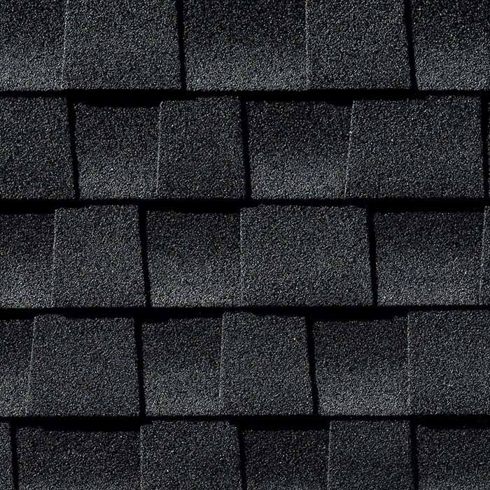 Close up photo of GAF's Timberline Ultra HD Charcoal shingle swatch